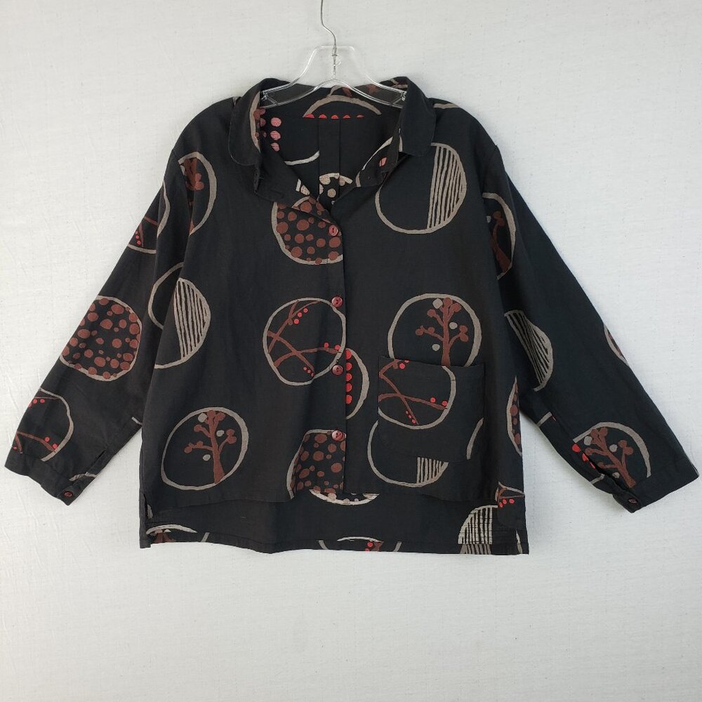 Mona Lisa Mao Mam Jacket Shirt Boxy Lagenlook Art-to-wear Abstract Print O/S - Picture 2 of 15